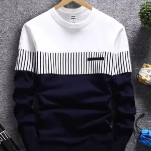 Over Size Strip Men Dark Blue Shirt